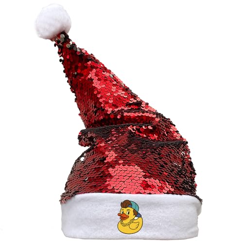 Huuraa Nikolausmütze Quietscheente 90er Gummiente 90s Geschenk Pailletten Rot/Weiß Filz Quietscheente 90er Mitbringsel von Huuraa