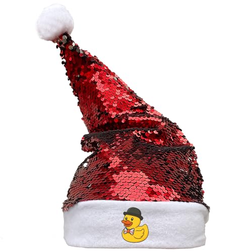 Huuraa Nikolausmütze Quietscheente Großbritannien Gummiente Brite Geschenk Pailletten Rot/Weiß Filz Quietscheente Großbritannien Mitbringsel von Huuraa