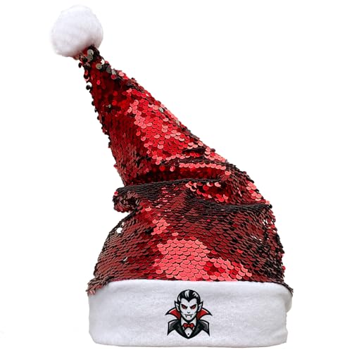 Huuraa Nikolausmütze Vampir Fabelwesen Geschenk Pailletten Rot/Weiß Filz Vampir Mitbringsel von Huuraa