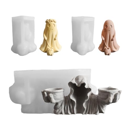 Halloween-Silikonformen, Ghost Skull Candle, 2,32x5.07in Basteldekorationshersteller, flexibles Material für Lebensmittelqualität, wiederverwendbares hitzebeständiges Design für Seife, Urlaub, Party, von Huvqianu