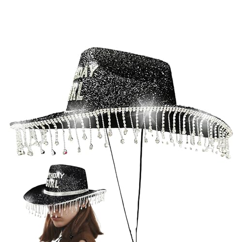 Huvqianu Cowgirl-Hut | Glitzernder Hut für Mädchen – Strass-Dekorationen für Erwachsene, Festival, Reisen, Urlaub, Party, Geburtstag von Huvqianu