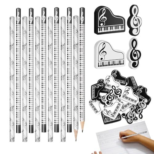 Huvqianu Holzstifte-Set, Musik-Thema, Schreibwaren, 17,8 cm, ergonomisches Griff-Design, Tastatur-Radiergummi-Kombination, Lehrer-Schreibtisch-Zubehör für Studenten, Lehrer, , Klassenzimmer von Huvqianu