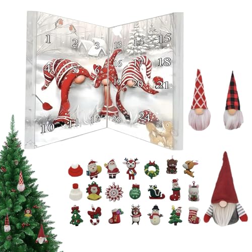 Huxibai Adventskalender mit , festliche Ornamente für Kinder und Erwachsene, festliche Zwergpuppen, für Weihnachtsbaum, Tischdekoration, Schreibtischablage, Kalender mit 24 von Huxibai