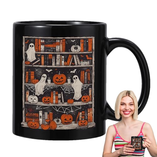 Huxibai Halloween-Tasse, Kürbis-Tasse, Keramik, entzückend, Halloween, ergonomischer Griff, 400 ml, gruseliges Wasser für Zuhause, Reisen, Camping, Küche von Huxibai