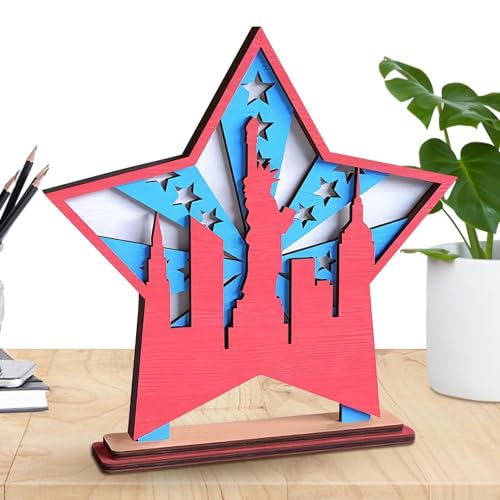 Huxibai Statue für die Party der amerikanischen Unabhängigkeit, Patriotische Tischdekoration für den 4. Juli | Kollektion Denkmal Holz Vintage für Tisch Wand von Huxibai