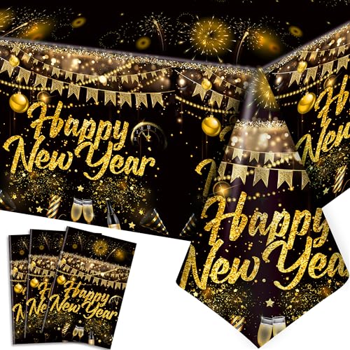 Huxolynifty 3-teilige Silvester Deko 2025, 108 x 54IN Frohes Neues Jahr Tischdecken 2025, Schwarz und Gold Party Tischdecke für Neujahrsparty, Happy New Year Deko 2025 Huxolynifty 3-teilige Silvester Deko 2025, 108 x 54IN Frohes Neues Jahr Tischdecken 2025, Schwarz und Gold Party Tischdecke für Neujahrsparty, Happy New Year Deko 2025 von Huxolynifty