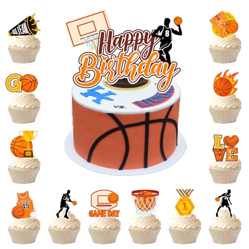 Basketball-Kuchenaufsatz, 24 Stück Basketball-Cupcake-Topper/Basketball-Party-Cupcake-Topper & 1 Stück Basketball-Kuchendekorationen/Basketball-Geburtstagstortenaufsatz für Basketball-Kuchenaufsatz, 24 Stück Basketball-Cupcake-Topper/Basketball-Party-Cupcake-Topper & 1 Stück Basketball-Kuchendekorationen/Basketball-Geburtstagstortenaufsatz für von Huxolynifty