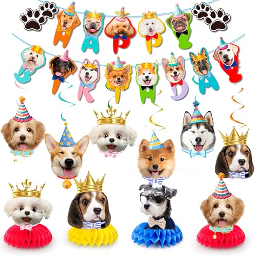 Hund Geburtstag Decorations, 25pcs Welpen-Motto-Party-Dekorationen Set, Hundeparty Banner, Hunde Party Hängende Dekoration, Hund Geburtstag Tischdekorationen für Hunde Geburtstagsparty Zubehör Hund Geburtstag Decorations, 25pcs Welpen-Motto-Party-Dekorationen Set, Hundeparty Banner, Hunde Party Hängende Dekoration, Hund Geburtstag Tischdekorationen für Hunde Geburtstagsparty Zubehör von Huxolynifty