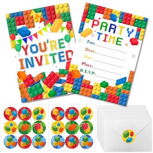 Huxolynifty Building Bricks Einladung Karte, 51pcs Bausteine Partyeinladungen, Bausteine Geburtstagseinladungen mit Umschlag & Aufkleber für Bausteine Geburtstag Party Deko Geschenk Huxolynifty Building Bricks Einladung Karte, 51pcs Bausteine Partyeinladungen, Bausteine Geburtstagseinladungen mit Umschlag & Aufkleber für Bausteine Geburtstag Party Deko Geschenk von Huxolynifty