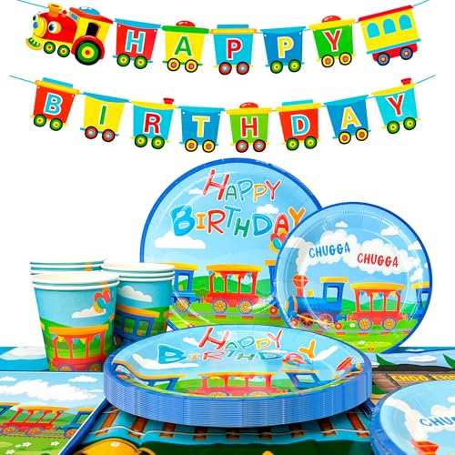 Huxolynifty Partyzubehör für Zugpartys, 66-teiliges Geschirr-Set – Zug-Party-Teller, Becher und Servietten, Tischdecke und Zug-Party-Banner usw. Zug-Party-Dekorationen, Geschirr für Jungen/Mädchen, Huxolynifty Partyzubehör für Zugpartys, 66-teiliges Geschirr-Set – Zug-Party-Teller, Becher und Servietten, Tischdecke und Zug-Party-Banner usw. Zug-Party-Dekorationen, Geschirr für Jungen/Mädchen, von Huxolynifty