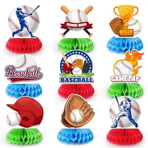 Huxolynifty Baseball Waben Mittelstücke, 9pcs Baseball Party Tischdekoration Kreative Tischdekoration für Baseball Geburtstagsparty Dekorationen mit Waben Design von Huxolynifty