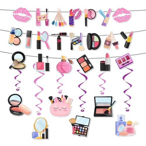 Makeup Geburtstags Party Dekorations, 7pcs Spa Geburtstagsparty Zubehör Set, Makeup Thema Alles Gute zum Geburtstag Banner Spa Party Hängende Strudel für Kostümparty Makeup Geburtstags Party Dekorations, 7pcs Spa Geburtstagsparty Zubehör Set, Makeup Thema Alles Gute zum Geburtstag Banner Spa Party Hängende Strudel für Kostümparty von Huxolynifty