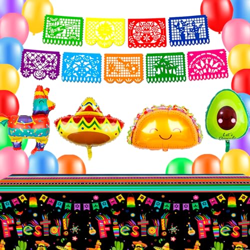 Mexikanische Party-Dekorationen, 62-teiliges mexikanisches Fiesta-Party-Dekorationsset – mexikanische Fiesta-Luftballons, Banner, Tischdecke usw., Fiesta-Themen-Geburtstagszubehör Mexikanische Party-Dekorationen, 62-teiliges mexikanisches Fiesta-Party-Dekorationsset – mexikanische Fiesta-Luftballons, Banner, Tischdecke usw., Fiesta-Themen-Geburtstagszubehör von Huxolynifty