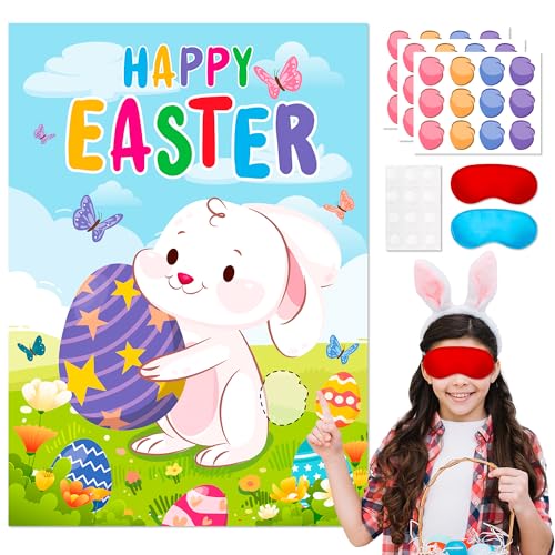 Kinder Ostern Spiel, Pin The Bunny Tail-Spiel 7-teilig Anstecknadel für die Partyeier dekoriert mit Eieraufklebern Aktivitäten für Osterdekorationen von Huxolynifty