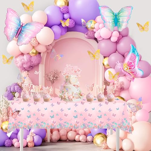 Schmetterlings-Geburtstagsdekorationen, 118 Stück, Schmetterlings-Geburtstagsparty-Zubehör, Schmetterlings-Luftballons, Kuchendekoration, Tischdecke und Schmetterlings-Wanddekorationen usw., Schmetterlings-Geburtstagsdekorationen, 118 Stück, Schmetterlings-Geburtstagsparty-Zubehör, Schmetterlings-Luftballons, Kuchendekoration, Tischdecke und Schmetterlings-Wanddekorationen usw., von Huxolynifty