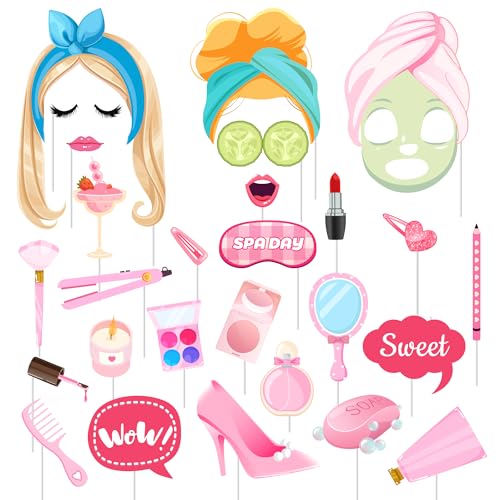 Spa Photo Booth Requisiten, 26 Pcs Spa Day Photo Booth Requisiten/Make-Up Selfie Requisiten für Spa-Geburtstagsparty & Dekorationen für Maskenballpartys Spa Photo Booth Requisiten, 26 Pcs Spa Day Photo Booth Requisiten/Make-Up Selfie Requisiten für Spa-Geburtstagsparty & Dekorationen für Maskenballpartys von Huxolynifty