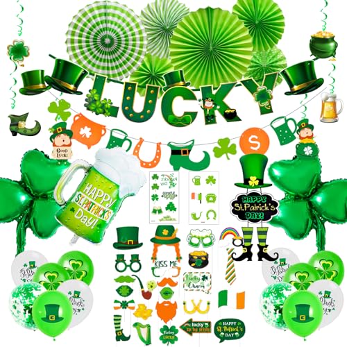 St. Patrick's Day Dekorationsset, 69 Stück St. Patricks Day Dekorationen – St. Patrick's Day Ballon, St. Patrick's Hanging Swirl & St. Patricks Day Hängebanner Foto Requisiten etc Irisches St. Patrick's Day Dekorationsset, 69 Stück St. Patricks Day Dekorationen – St. Patrick's Day Ballon, St. Patrick's Hanging Swirl & St. Patricks Day Hängebanner Foto Requisiten etc Irisches von Huxolynifty