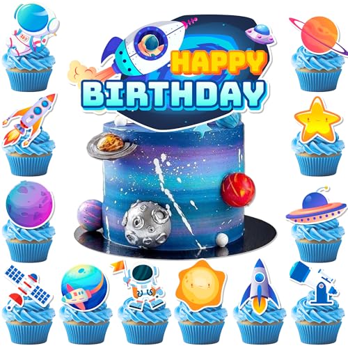 Tortendeko Weltraum, 24 Pcs Weltraum Cupcake Toppers Space Astronaut Cupcake Toppers & 1 Pcs Cupcake Topper Weltraum Party Tortendeko für Weltraum Deko Kindergeburtstag Tortendeko Weltraum, 24 Pcs Weltraum Cupcake Toppers Space Astronaut Cupcake Toppers & 1 Pcs Cupcake Topper Weltraum Party Tortendeko für Weltraum Deko Kindergeburtstag von Huxolynifty
