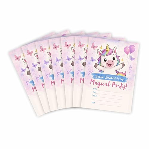 Huxters 14 Stück Einhorn Geburtstag Kinder Party Einladungen für Mädchen Magische Themenparty Einladungen Kinderbedarf Funkeln Doppelseitig (Einhorn) von Huxters