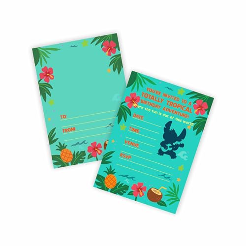 Huxters 14 Stück Haiwaiin Monster und Mädchen Geburtstag Kinder Party Einladungen für Mädchen Fun Surfer Motto Party Einladungen Kinderbedarf Sparkle Doppelseitig (LS2) von Huxters