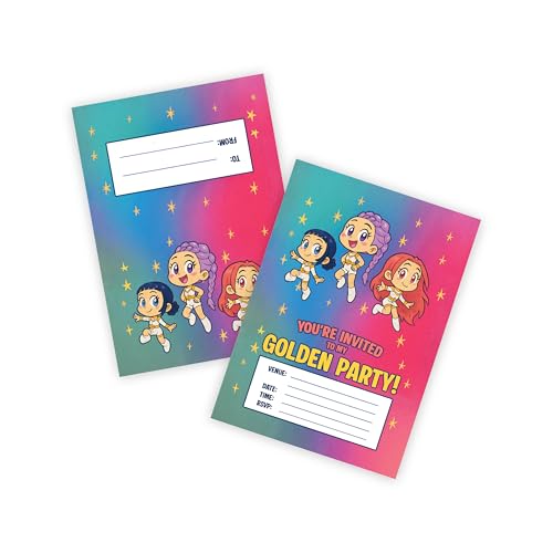 Huxters 14 Stück K-Pop Jäger Geburtstagsparty-Einladungen – Goldenes Sasha-Thema, Einladung für Mädchen, Geburtstag, Kinderpartys, Zubehör (K-Pop Cute) von Huxters