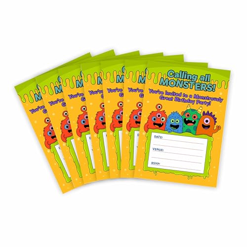Huxters 14 Stück Monster Geburtstag Kinder Party Einladungen für Jungen Mädchen Unisex LOL Monster Motto Partyeinladungen Kinderbedarf doppelseitig (Monster) von Huxters