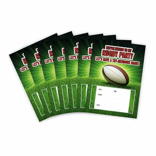 Huxters 14 Stück Rugby Sport Geburtstag Kinderparty Einladungen für Jungen Spiel Themenparty Einladungen Kinderbedarf doppelseitig (Rugby) von Huxters