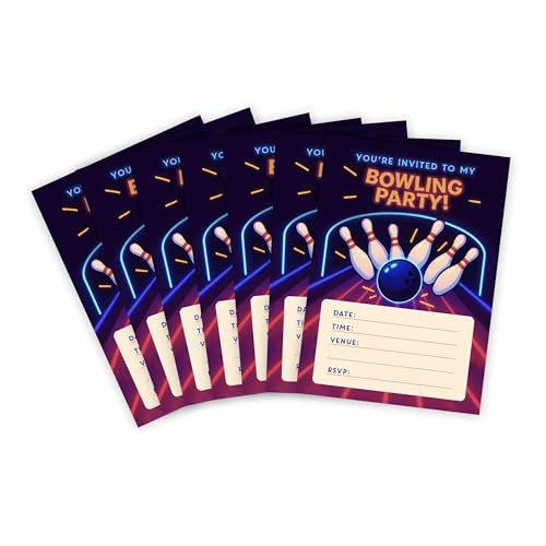 Huxters Bowling-Geburtstags-Einladungen für Jungen und Mädchen, Unisex, Sport, 10-polig, Powlings, Themenparty-Einladungen, Kinderbedarf, doppelseitig, 14 Stück Huxters Bowling-Geburtstags-Einladungen für Jungen und Mädchen, Unisex, Sport, 10-polig, Powlings, Themenparty-Einladungen, Kinderbedarf, doppelseitig, 14 Stück von Huxters