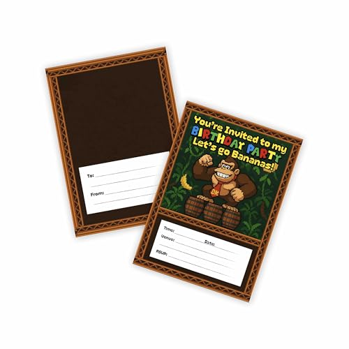Huxters DK Ape Monkey Einladungen für Videospiele, Geburtstag, Kinderparty, Einladungen für Jungen, Spiel-Mottoparty, Einladungen, Kinderbedarf, Controller, doppelseitig, (DK) von Huxters