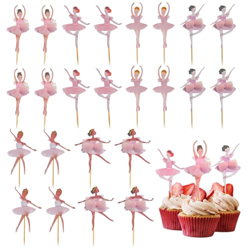 Huybaa Happy Birthday Tortendekoration, Kuchendekoration, Geburtstag, Mädchen, Set mit 24 Tortenaufsätzen Ballerina von Huybaa