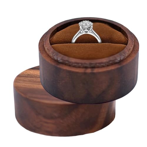 Huyeruie Ringbox aus Holz | runde Walnussholz-Ringträger-Box – tragbare Schmuckschatulle, handgefertigtes Schmuckkästchen für Antrag, Hochzeitszeremonie Huyeruie Ringbox aus Holz | runde Walnussholz-Ringträger-Box – tragbare Schmuckschatulle, handgefertigtes Schmuckkästchen für Antrag, Hochzeitszeremonie von Huyeruie