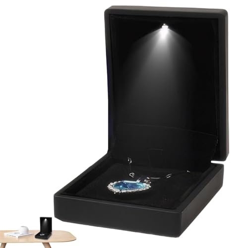 Kleine Schmuckschatulle – Halskette Anhänger Box – quadratische LED-Schmuckvitrine für Halskette und Ringe für Hochzeit von Huyeruie