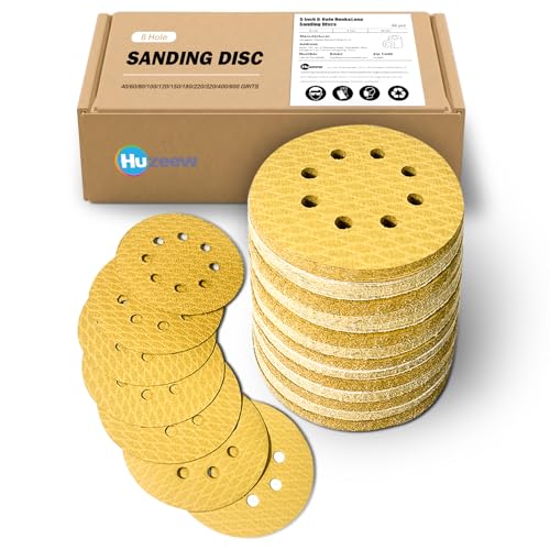 GEOGIEEW 90 Stück 12,7 cm 8-Loch-Klettschleifscheiben, Körnung 40, Diamantgelber Sand, staubfrei/verschleißfest, Latex-Papierbasis (kein Ausfransen), 135 g Rückseite für Holz/Metall/Auto, Heimwerker von Huzeew