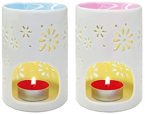 HwaGui Aromalampe 2er Keramik Duftlampe Teelichthalter Duftöl Kerzenhalter Aromabrenner Ölbrenner, Blumen Muster von HwaGui