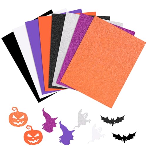 60 Blatt Halloween-Karton, 21,6 x 27,9 cm, Glitzer-Karton, schwarz, weiß, lila, Scrapbook-Papier, orange, Konstruktionspapier für Halloween, Basteln, Einladungen, Grußkarten, Schule, Büro, Heimbedarf von Hwahong