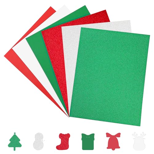 60 Blatt Weihnachtskarton, 21,6 x 27,9 cm, Glitzer-Karton, rot, weiß, grün, Scrapbook-Papier, rotes Konstruktionspapier für Weihnachten, Basteln, Weihnachten, Einladungen, Grußkarten, Schule, Büro von Hwahong