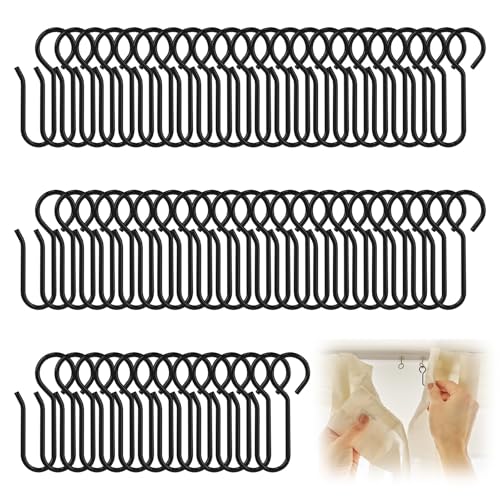 100 Stück Vorhang Haken Set, Metall S Haken Schwarz, Gardinenhaken für Ringe, Geeignet als Gardinenhaken für Schienen, Gardienenrollhacken, DuschvorhangHaken, Curtain Hooks (35MM) von HweeWanX