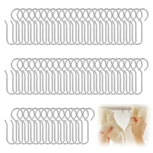 100 Stück Vorhang Haken Set, Metall S Haken Silber, Gardinenhaken für Ringe, Geeignet als Gardinenhaken für Schienen, Gardienenrollhacken, DuschvorhangHaken, Curtain Hooks (35MM) von HweeWanX