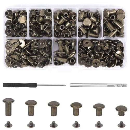 110 Satz Schraubnieten in Bronze, Leder Nieten Set mit Werkzeug, Madenschrauben Set, Hülsenschrauben Buchschrauben Hohlnieten Chicago Schrauben, Hülsenmutter M5 x 4/5/6/8/10/12 110 Satz Schraubnieten in Bronze, Leder Nieten Set mit Werkzeug, Madenschrauben Set, Hülsenschrauben Buchschrauben Hohlnieten Chicago Schrauben, Hülsenmutter M5 x 4/5/6/8/10/12 von HweeWanX