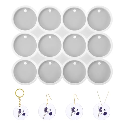 12 Stück Epoxidharz Formen Silikon, Silikonformen Epoxidharz, Silikonform Anhänger, Rund mit Loch Resin Formen für Herstellung von Halskettenanhängern, Ohrringanhängern, DIY set von HweeWanX