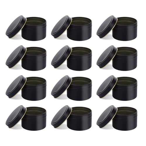 12 Stück Kerzendosen, Gläser für Kerzen, Kerzengläser mit Deckel, 120 ml Metallgläser für DIY Kerzenherstellung Teeblätter Gewürze Salben Kosmetik (Schwarz) von HweeWanX