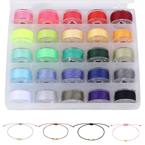 Gewachste Schnur, 25 Rollen Gewachster Faden, Wachsschnur 0,55mm x 10m, Polyesterschnur Gewachstes Garn mit Box für Armbänder, Halsketten, Schmuckherstellung, DIY Basteln (25 leuchtende Farben) von HweeWanX