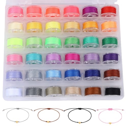 Gewachste Schnur, 36 Rollen Gewachster Faden, Wachsschnur 0,55mm x 10m, Polyesterschnur Gewachstes Garn mit Box für Armbänder, Halsketten, Schmuckherstellung, DIY Basteln (36 satte Farben) von HweeWanX