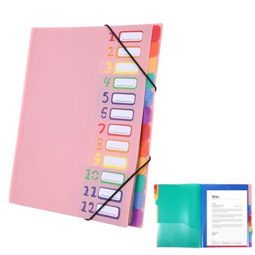 Dokumentenmappe A4 Rosa mit Indexetiketten, Fächermappe A4 mit 12 Fächer Regenbogenfarben, Ordner Organizer mit Gummizug, Unterschriftenmappe, Eckspannermappe für Schule zubehör und Büro Dokumentenmappe A4 Rosa mit Indexetiketten, Fächermappe A4 mit 12 Fächer Regenbogenfarben, Ordner Organizer mit Gummizug, Unterschriftenmappe, Eckspannermappe für Schule zubehör und Büro von HweeWanX