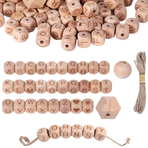 HweeWanX 84 Stück Holzperlen Buchstaben Perlen und Muster 12mm, und 20 Stück Holzperlen 20mm mit Loch, Holzperlen Natur mit 10m Hanfseil, Holzperlen zum AuffäDeln für DIY Schmuck Halskette, 5 Stile HweeWanX 84 Stück Holzperlen Buchstaben Perlen und Muster 12mm, und 20 Stück Holzperlen 20mm mit Loch, Holzperlen Natur mit 10m Hanfseil, Holzperlen zum AuffäDeln für DIY Schmuck Halskette, 5 Stile von HweeWanX