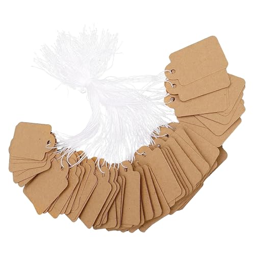 Hwtcjx 200 Stück Preisschilder, Preisschilder Anhänger, Preisetiketten, Hängeetiketten Klein, Kraftpapier Preis Anhänger mit Elastischer Schnur für Kleidung Schmuck Display, 15 x 25 mm (Braun) von Hwtcjx