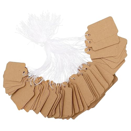 Hwtcjx 200 Stück Preisschilder, Preisschilder Anhänger, Preisetiketten, Hängeetiketten Klein, Kraftpapier Preis Anhänger mit Elastischer Schnur für Kleidung Schmuck Display, 25 x 45 mm (Braun) von Hwtcjx