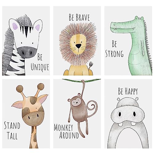 Hwtcjx Poster Kinderzimmer, 6er Set Bilder Kinderzimmer, Bilder Babyzimmer Mädchen, Deko Bilder Kinderzimmer Mädchen und Jungen, Wandbilder Wandposter Premium, Babyzimmer Deko - 20 x 30 cm (Set 1) von Hwtcjx