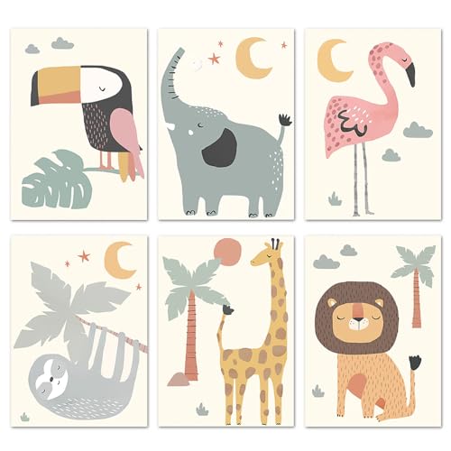 Hwtcjx Poster Kinderzimmer, 6er Set Bilder Kinderzimmer, Modernes Kinderzimmerbild, Wandbilder Wandposter Premium, Babyzimmer Deko - 20 x 30 cm (Set 2) von Hwtcjx