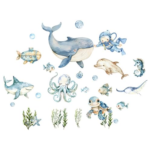 Hwtcjx Wandsticker Kinderzimmer, Wandtattoo Meerestiere, Wandaufkleber Kinderzimmer, Wanddeko, Aufkleber Wand, Wall Stickers für Badezimmer, Schlafzimmer, Wohnzimmer, Toilette, Kind (30 x 90 cm) (B) von Hwtcjx